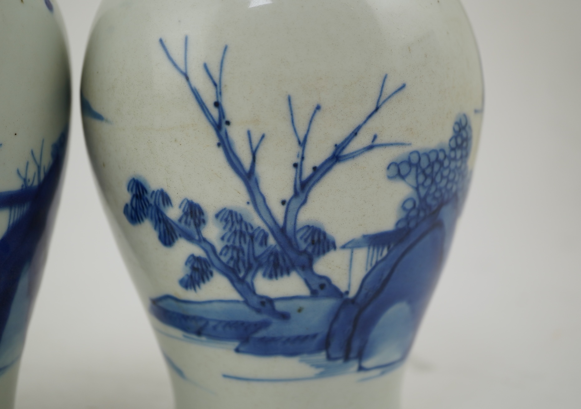 A pair of Chinese Transitional blue and white ‘landscape’ jars, probably Shunzhi period (1644-1661)